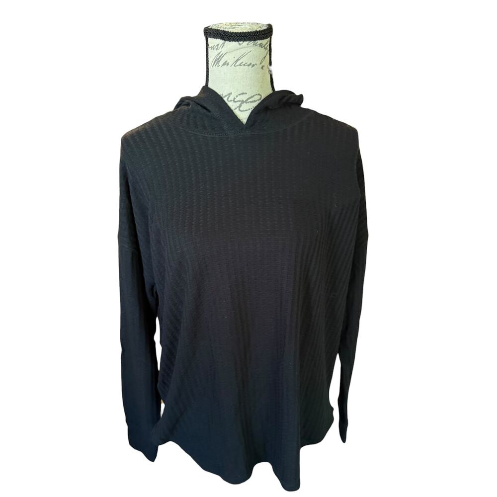 Chaser Black Waffle Thermal Long Sleeve Hoodie Shirt Size Small